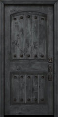 WDMA 32x80 Door (2ft8in by 6ft8in) Exterior Knotty Alder 80in Arch 2 Panel V-Grooved Estancia Alder Door with Clavos 2