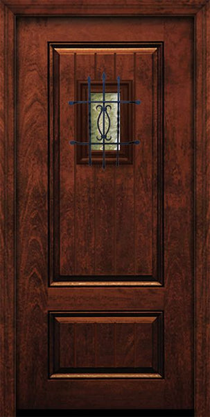 WDMA 32x80 Door (2ft8in by 6ft8in) Exterior Mahogany IMPACT | 80in 2 Panel Square V-Grooved Door with Speakeasy 1