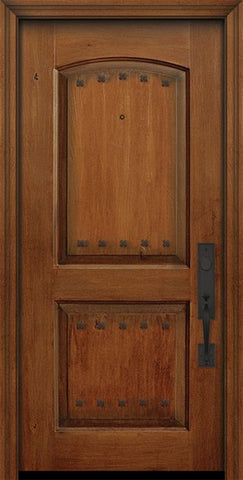 WDMA 32x80 Door (2ft8in by 6ft8in) Exterior Knotty Alder 80in 2 Panel Arch Door with Clavos 1