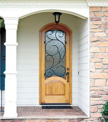 WDMA 34x78 Door (2ft10in by 6ft6in) Exterior Mahogany 96in Aberdeen Impact Single Door/Arch Top w Burlwood Iron 2