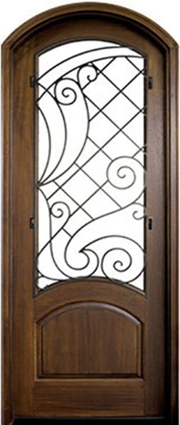 WDMA 34x78 Door (2ft10in by 6ft6in) Exterior Mahogany Aberdeen Impact Single Door/Arch Top w Iron #1 Left 1