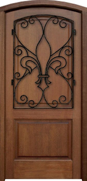 WDMA 34x78 Door (2ft10in by 6ft6in) Exterior Mahogany Metaire Hendersonville Solid Panel Single Door/Arch Top 1