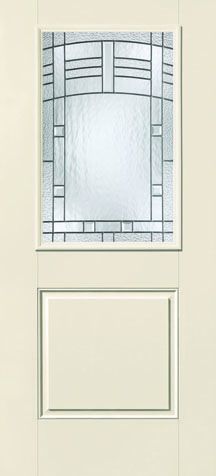 WDMA 34x80 Door (2ft10in by 6ft8in) Exterior Smooth Fiberglass Impact Door 1/2 Lite 1 Panel Maple Park 6ft8in 1