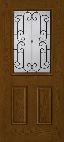 WDMA 34x80 Door (2ft10in by 6ft8in) Exterior Oak Riserva Half Lite 2 Panel Fiberglass Single Door HVHZ Impact 1