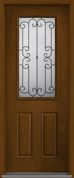 WDMA 34x96 Door (2ft10in by 8ft) Exterior Oak Riserva 8ft Half Lite 2 Panel Fiberglass Single Door HVHZ Impact 1