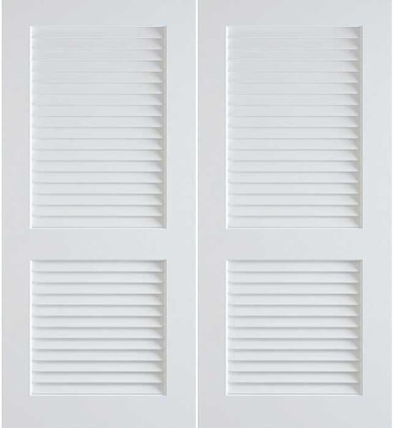 WDMA 36x80 Door (3ft by 6ft8in) Interior Swing Pine 80in Primed Plantation Louvers Double Door | 730 1