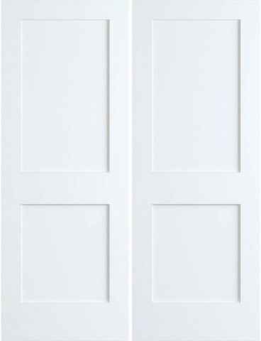 WDMA 36x96 Door (3ft by 8ft) Interior Barn Pine 96in Primed 2 Panel Shaker Double Doors | 4102E 1