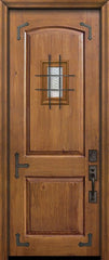 WDMA 36x96 Door (3ft by 8ft) Exterior Knotty Alder IMPACT | 96in 2 Panel Arch Door with Speakeasy / Corner Straps 1