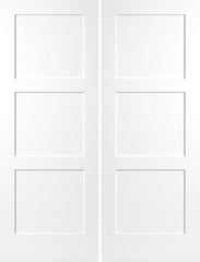 WDMA 40x96 Door (3ft4in by 8ft) Interior Swing Smooth 96in Birkdale 3 Panel Shaker Hollow Core Double Door|1-3/8in Thick 1