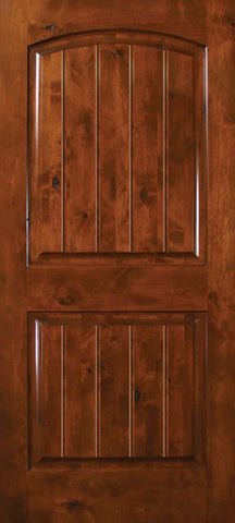 WDMA 42x80 Door (3ft6in by 6ft8in) Exterior Knotty Alder 42in x 80in Arch 2 Panel V-Grooved Estancia Alder Door 1