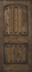 WDMA 42x80 Door (3ft6in by 6ft8in) Exterior Knotty Alder 42in x 80in Arch 2 Panel V-Grooved Estancia Alder Door with Clavos 1