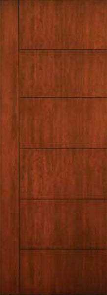 WDMA 42x96 Door (3ft6in by 8ft) Exterior Cherry 96in Contemporary Lines Single Vertical Grooves Single Fiberglass Entry Door 1