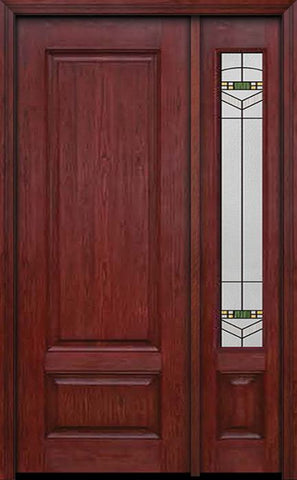 WDMA 42x96 Door (3ft6in by 8ft) Exterior Cherry 96in Two Panel Single Entry Door Sidelight Greenfield Glass 1