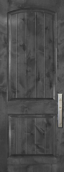 WDMA 42x96 Door (3ft6in by 8ft) Exterior Knotty Alder 42in x 96in Arch 2 Panel V-Grooved Estancia Alder Door 1