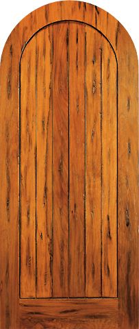 WDMA 42x96 Door (3ft6in by 8ft) Exterior Tropical Hardwood RA-480 Round Top Plank Grooved 1-Panel Rustic Hardwood Single Door 1