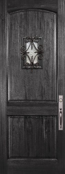 WDMA 42x96 Door (3ft6in by 8ft) Exterior Mahogany 42in x 96in Arch 2 Panel V-Grooved DoorCraft Door with Speakeasy 1