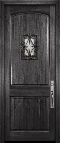 WDMA 42x96 Door (3ft6in by 8ft) Exterior Mahogany 42in x 96in Arch 2 Panel V-Grooved DoorCraft Door with Speakeasy 2