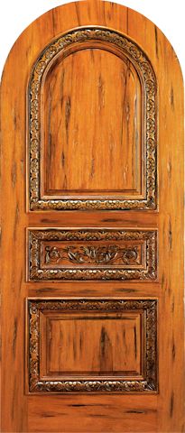 WDMA 42x96 Door (3ft6in by 8ft) Exterior Tropical Hardwood RA-470 Round Top Raised Carved 3-Panel Rustic Hardwood Entry Single Door 1