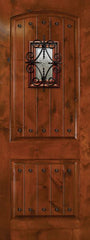 WDMA 42x96 Door (3ft6in by 8ft) Exterior Knotty Alder 42in x 96in Arch 2 Panel V-Grooved Estancia Alder Door with Speakeasy / Clavos 1