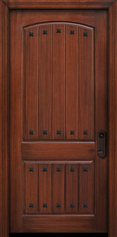 WDMA 42x96 Door (3ft6in by 8ft) Exterior Mahogany 42in x 96in 2 Panel Arch V-Groove Door with Clavos 1