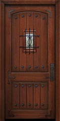 WDMA 42x96 Door (3ft6in by 8ft) Exterior Mahogany 42in x 96in 2 Panel Arch V-Groove Door with Speakeasy Straps / Clavos 1