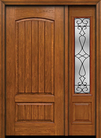 WDMA 44x80 Door (3ft8in by 6ft8in) Exterior Cherry Plank Two Panel Single Entry Door Sidelight 3/4 Lite Wyngate Glass 1