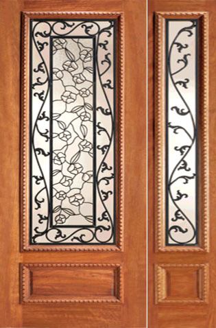 WDMA 44x80 Door (3ft8in by 6ft8in) Exterior Mahogany Floral Scrollwork Ironwork Glass Door One Sidelight 1