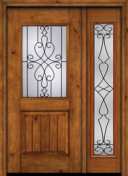 WDMA 44x80 Door (3ft8in by 6ft8in) Exterior Cherry Alder Rustic V-Grooved Panel 1/2 Lite Single Entry Door Sidelight Full Lite Wyngate Glass 1