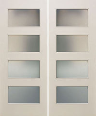 WDMA 48x80 Door (4ft by 6ft8in) Interior Paint grade 80in White Primed Four Lite Square Sticking w/Reveal Double Door 1