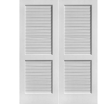 WDMA 48x80 Door (4ft by 6ft8in) Interior Swing Pine 80in Louver/Louver Primed Double Door 1