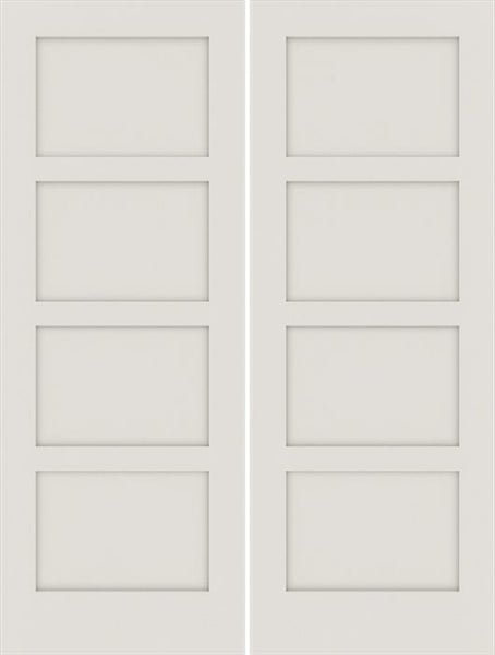 WDMA 48x80 Door (4ft by 6ft8in) Interior Swing Smooth 80in Primed 4 Panel Shaker Double Door|1-3/8in Thick 1