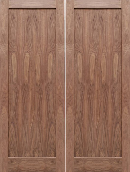 WDMA 48x80 Door (4ft by 6ft8in) Interior Barn Walnut 1-Panel Solid Shaker Style Double Door SH-13 1