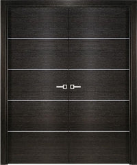 WDMA 48x80 Door (4ft by 6ft8in) Interior Swing Black Apricot Modern Double Door Italian Legna Nera Decorative Strips 1