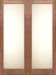 WDMA 48x80 Door (4ft by 6ft8in) Interior Swing Walnut Full Lite Shaker Style Double Door w/ Matte Glass SH-14 1