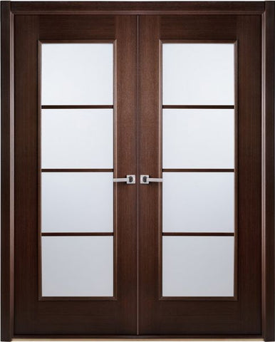 WDMA 48x80 Door (4ft by 6ft8in) Interior Barn Wenge African Double Door Frosted Simulated Divided Lite 1