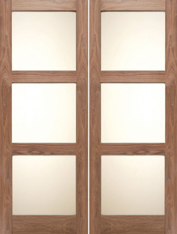 WDMA 48x80 Door (4ft by 6ft8in) Interior Barn Walnut 3 Lite Shaker Double Door w/ Matte Glass SH-19 1