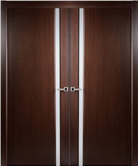 WDMA 48x80 Door (4ft by 6ft8in) Interior Swing Wenge Contemporary Veneer Double Door Frosted Glass Strip 1