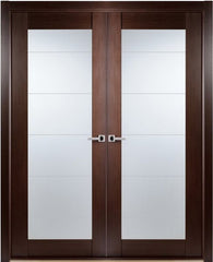 WDMA 48x80 Door (4ft by 6ft8in) Interior Pocket Wenge Contemporary African Double Door Lined Frosted Glass 1