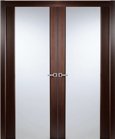 WDMA 48x80 Door (4ft by 6ft8in) Interior Swing Wenge Contemporary African Veneer Double Door Frosted Glass 1