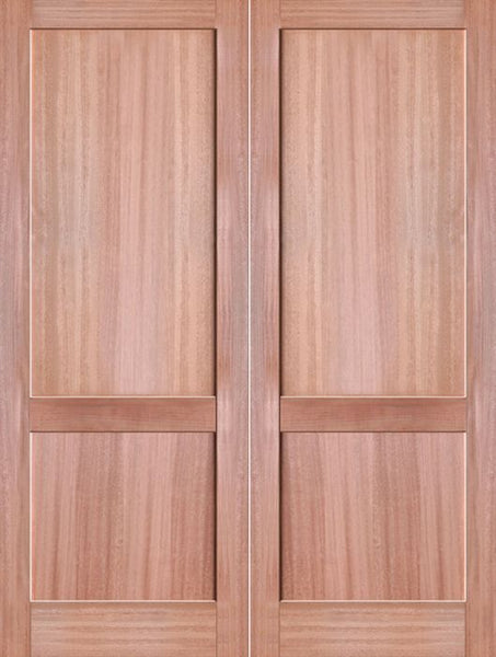 WDMA 48x80 Door (4ft by 6ft8in) Interior Barn Mahogany 2-Panel Solid Shaker Style Double Door SH-17 1