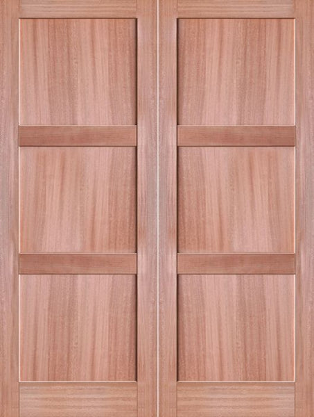 WDMA 48x80 Door (4ft by 6ft8in) Interior Swing Mahogany 3-Panel Solid Shaker Style Double Door SH-18 1