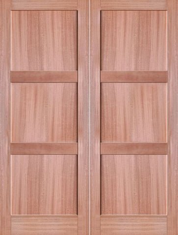 WDMA 48x80 Door (4ft by 6ft8in) Interior Swing Mahogany 3-Panel Solid Shaker Style Double Door SH-18 1