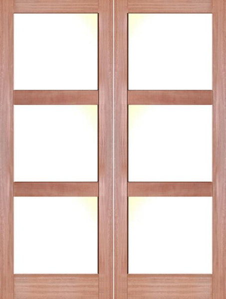 WDMA 48x80 Door (4ft by 6ft8in) Interior Barn Mahogany 3 Lite Shaker Double Door w/ Matte Glass SH-19 1