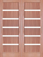 WDMA 48x80 Door (4ft by 6ft8in) Interior Swing Mahogany Slimlite Shaker Double Door w/ Matte Glass SH-16 1