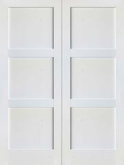 WDMA 48x80 Door (4ft by 6ft8in) Interior Barn Paint grade 3-Panel Solid Shaker Style White Double Door SH-18 1