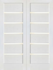 WDMA 48x80 Door (4ft by 6ft8in) Interior Swing Paint grade Slimlite Shaker White Double Door w/ Matte Glass SH-16 1