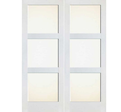 WDMA 48x80 Door (4ft by 6ft8in) Interior Swing Pine 80in Primed 3 Lite Frosted Shaker Double Door | 4603 1