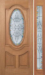 WDMA 48x80 Door (4ft by 6ft8in) Exterior Mahogany Carmel Single Door/1side w/ Tiffany Glass 1