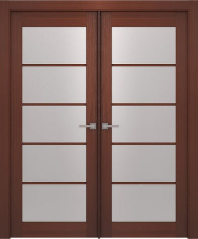 WDMA 48x80 Door (4ft by 6ft8in) Interior Swing Wenge Prefinished 5 Lite French Modern Double Door 1