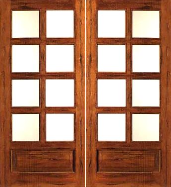 WDMA 48x80 Door (4ft by 6ft8in) French Tropical Hardwood Rustic-8-lite-P/B Solid Wood 1 Panel IG Glass Double Door 1